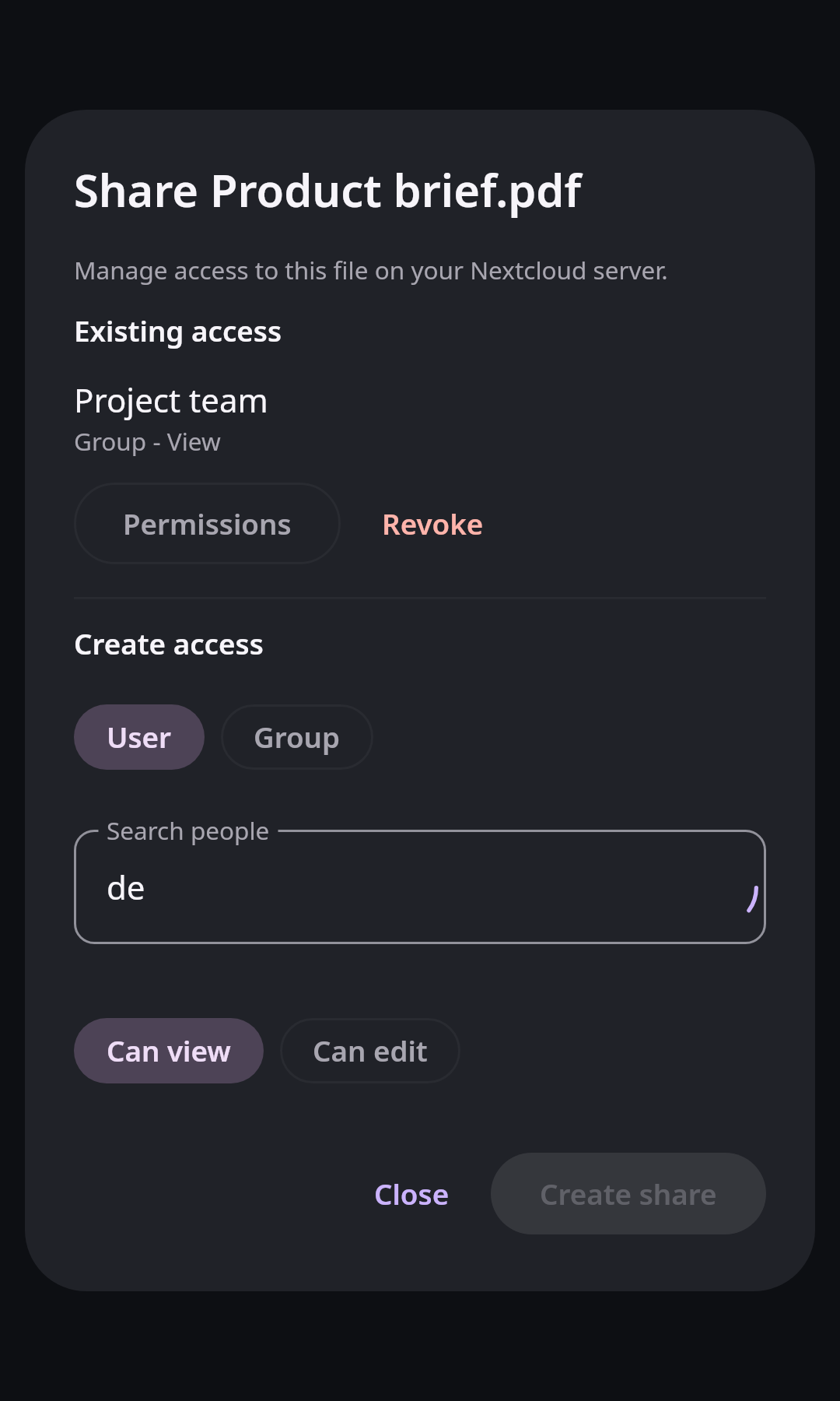 Files Share dialog: Loading recipients