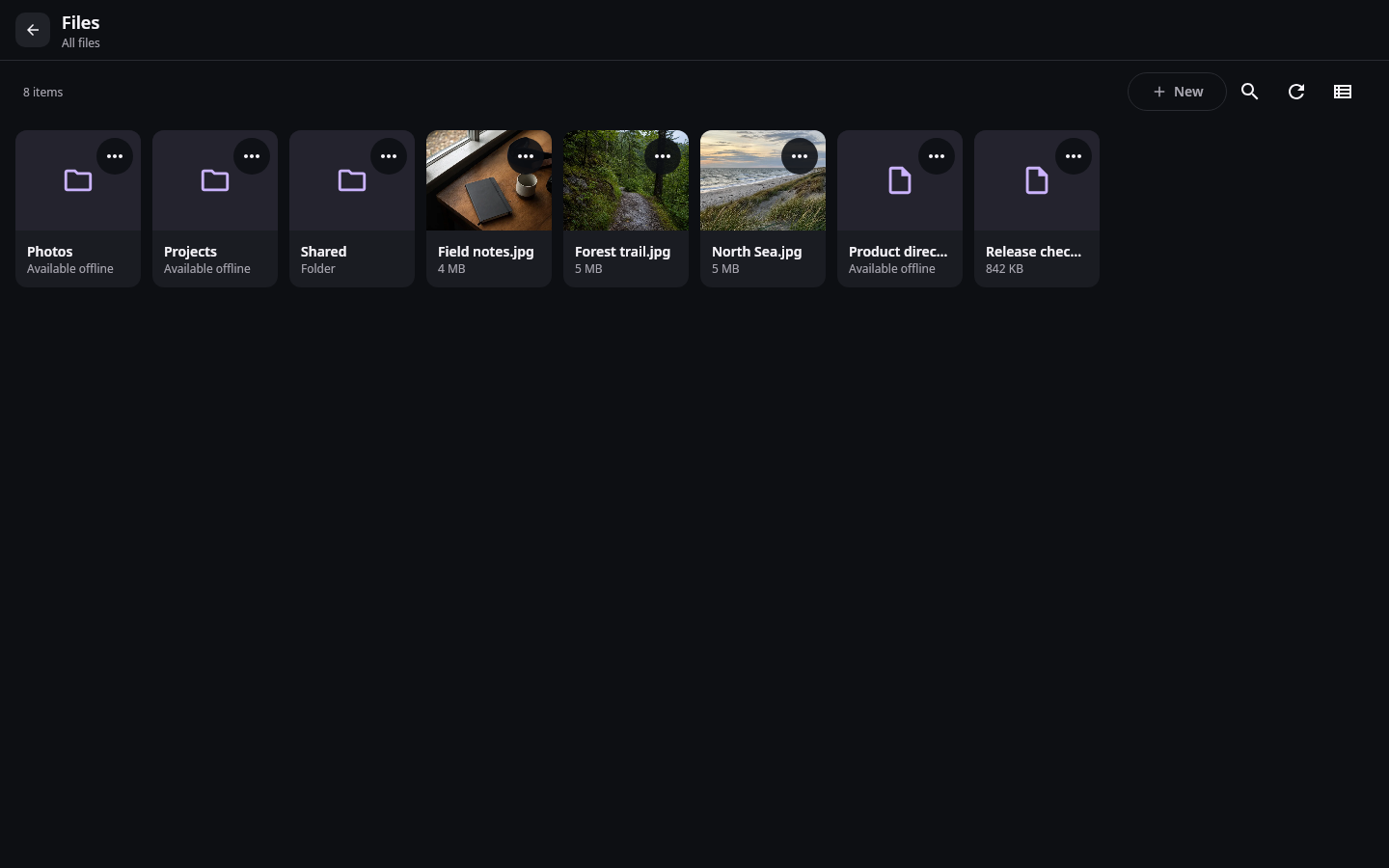 Homepage Files workspace: Synced with offline content