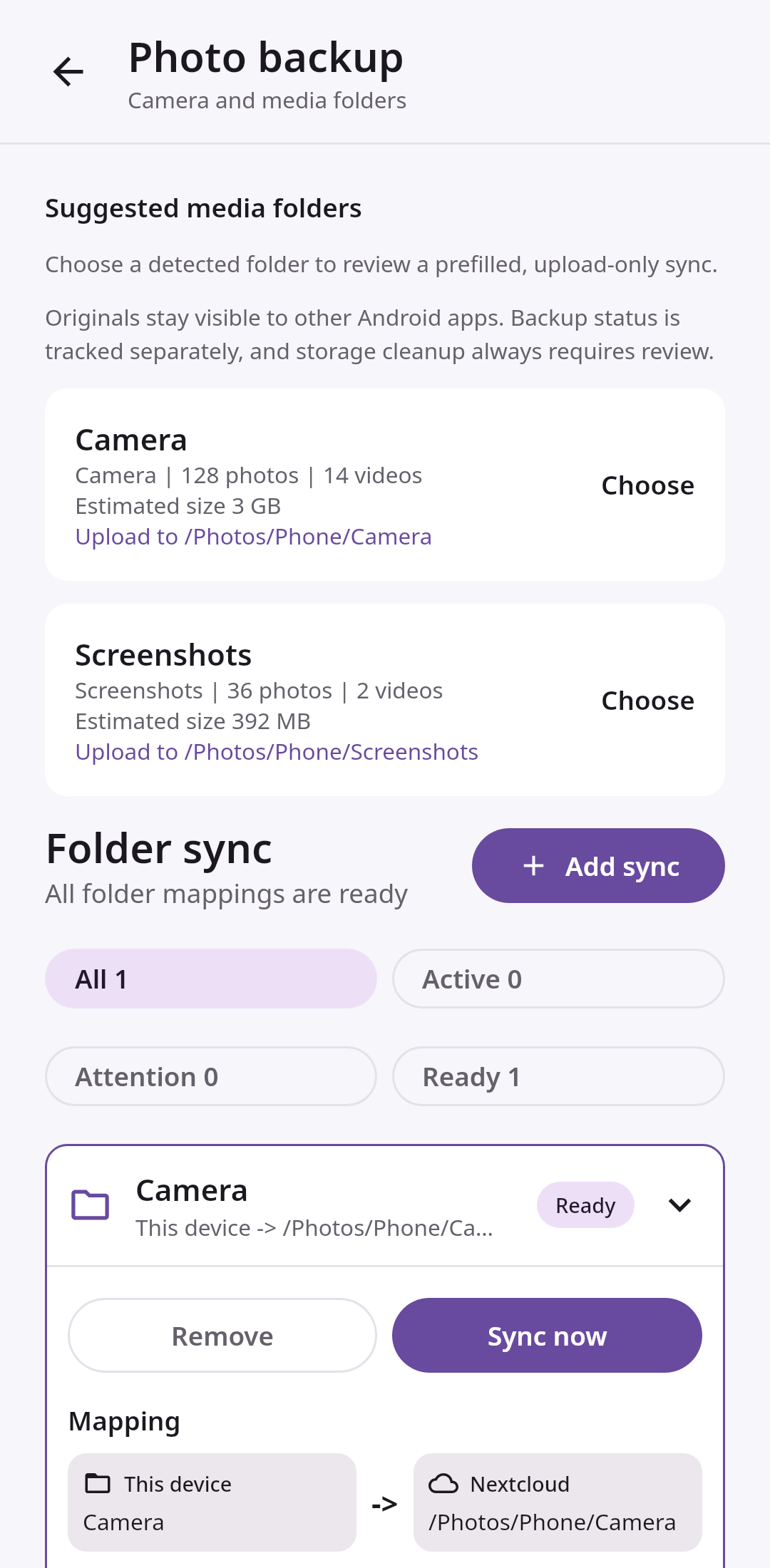 Media backup Folder discovery: Ready with pending uploads