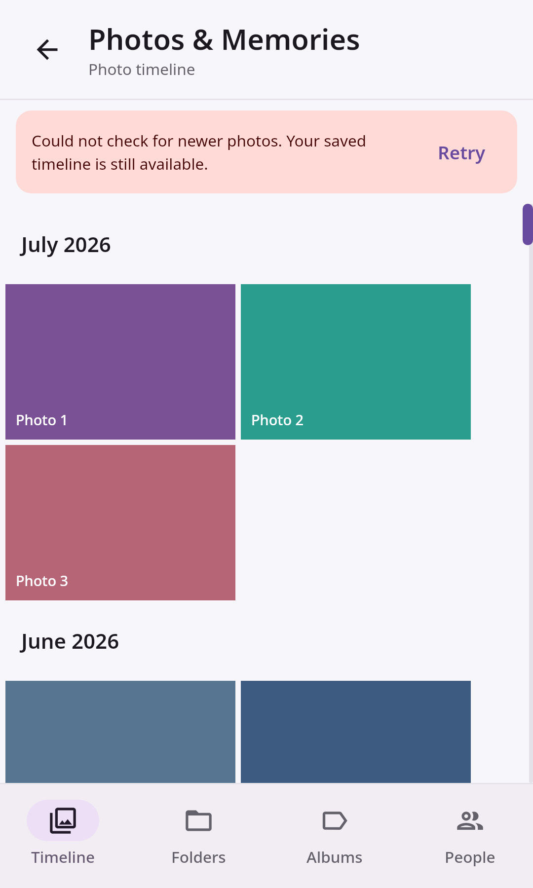 Photos Photo timeline: Cached photos with revalidation error