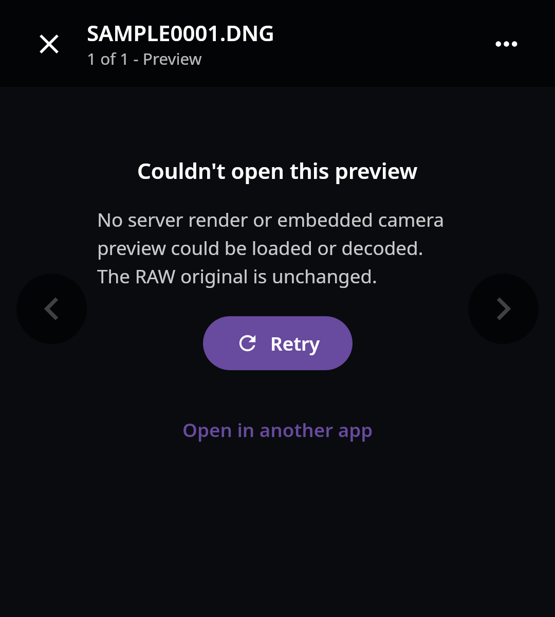 Photos RAW preview: No usable preview
