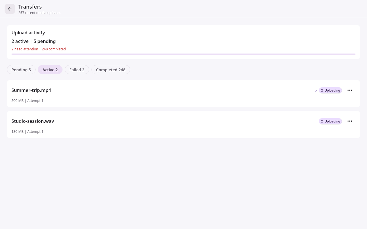 Files Transfer center: Active transfer